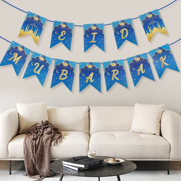2-pack Pappersflaggor Hängande Dragflaggor EID MUBARAK Banner