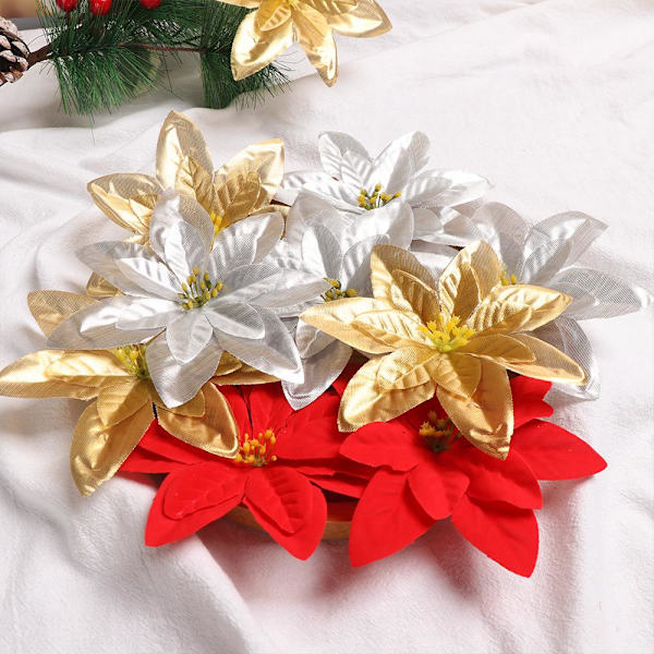 10st 14cm Julgran Blommor Glitter Ornament guld