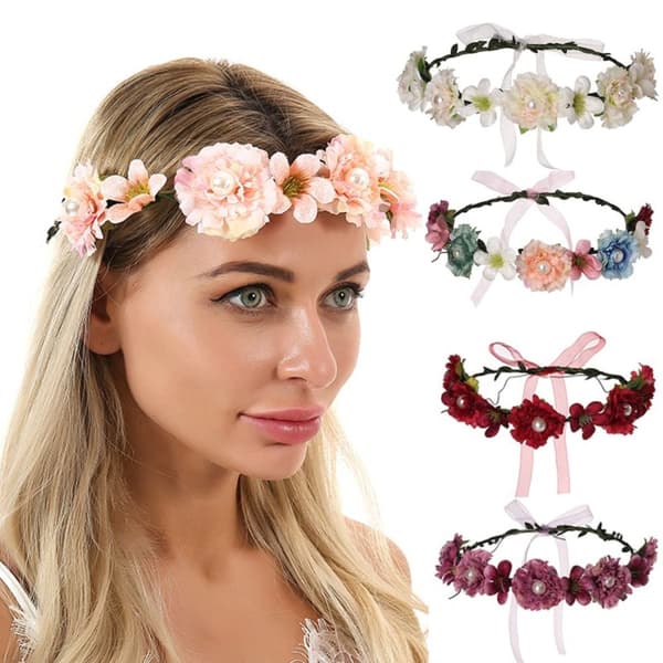 Blomster pannebånd Garland Crown HVIT white