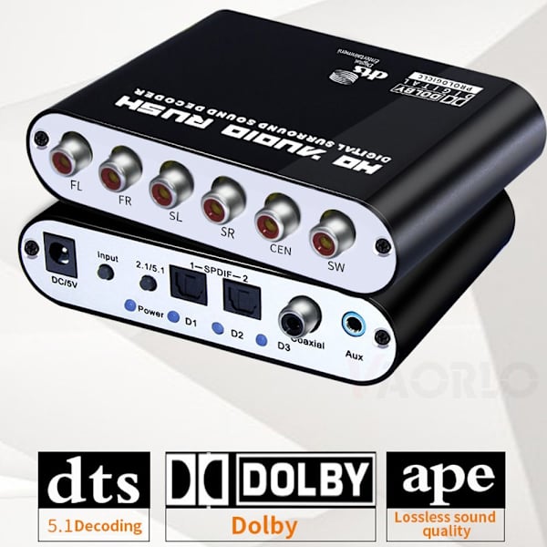 Digital Lyddekoder Konverter Digital 5.1 Audio Dekoder RCA