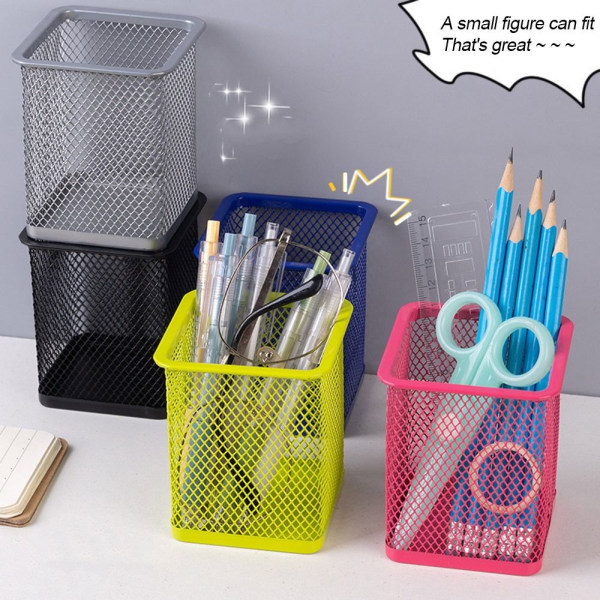 Mesh Pen Pot Pen Holder SØLV FIRKANT Silver Square-Square