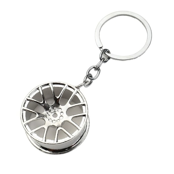 Wheel Tire Style Keychain Wheel Hub Key Ring VALKOINEN White
