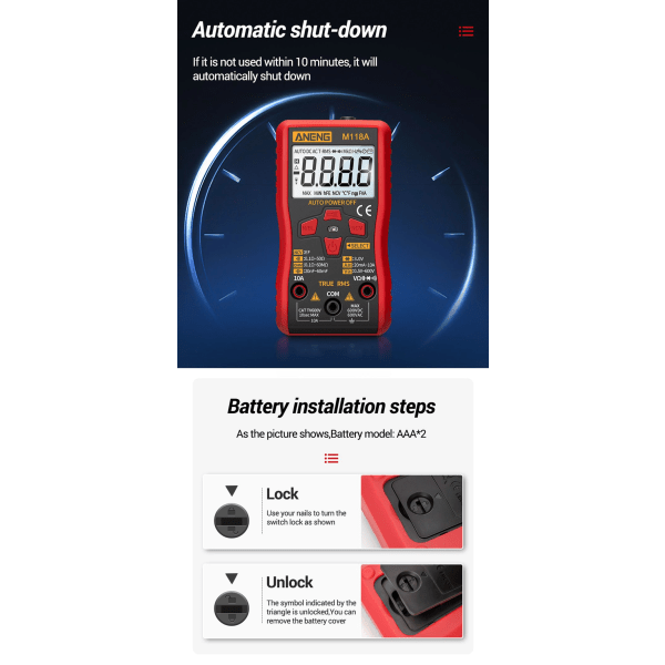ANENG M118A Digital Mini Multimeter Tester