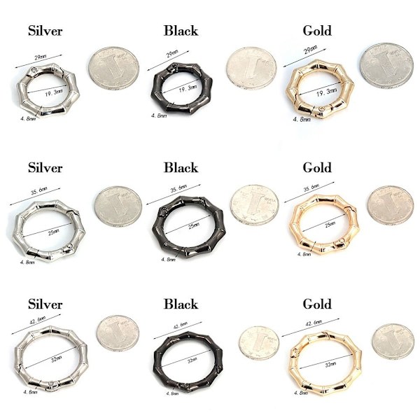 5 st Spring Polygon-Ring Spännen Karbinhake Handväskor Handväskor Black 35.6mm