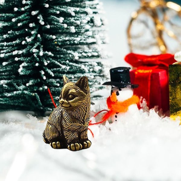 Mini Cat Statue Messing Metall Statue Dyrefigurer