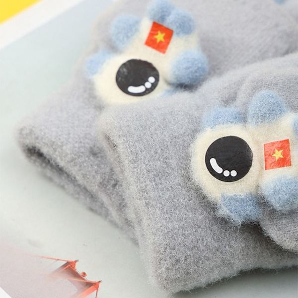 Sarjakuva Knitted Gloves Kids Flip Cover Gloves GRAY gray