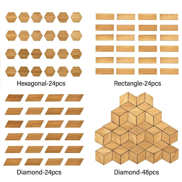 24/48ST Dollhouse Golvplattor Träkorngolv HEXAGONAL-24STK hexagonal-24pcs