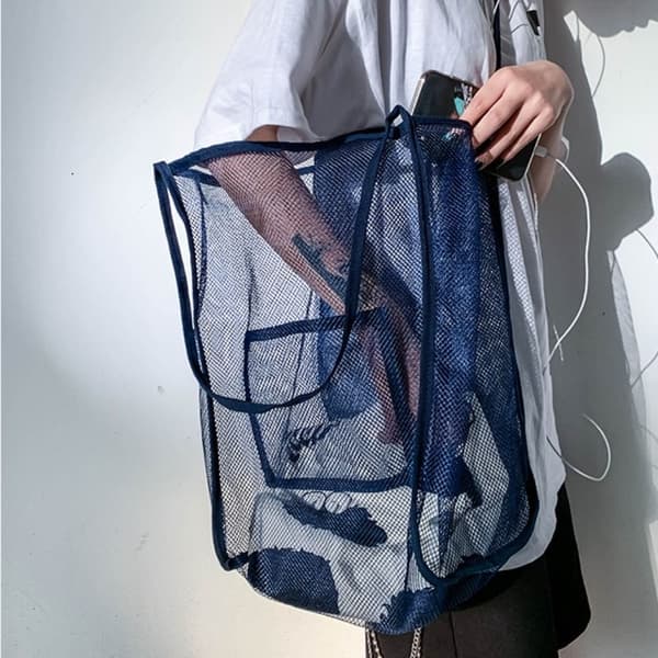 Beach Mesh Bag Mesh Net Tote MÖRKBLÅ dark blue