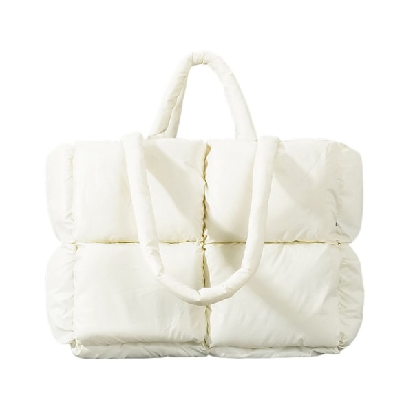 Stor Puffer Tote Bag Quiltet Puffer Handbag WHITE White