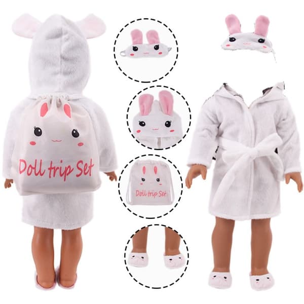 6ST Docka Sovsäck Set Kudd Patch Tofflor KANIN KANIN rabbit