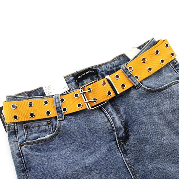Nylon flettet bælte dobbelt pin spænde linning GUL yellow