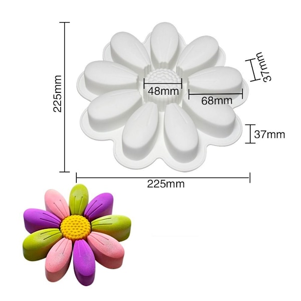 Stor 3D Blomster Silikon Kakeform Mousse Form