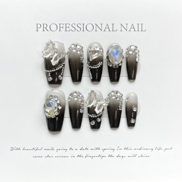 Pure Manual False Nail Crystal Butterfly Handgjorda naglar L L