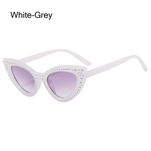 Cat Eye Solglasögon för kvinnor Diamantsolglasögon VIT-GRÅ White-Grey