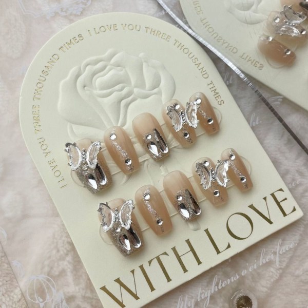 10 stk Classy Butterfly Håndlavede Negle Pure Manual False Nail MShort
