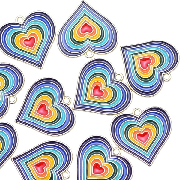 20st Rainbow Heart Emalj Berlocker Hjärtformade Berlocker Hängen