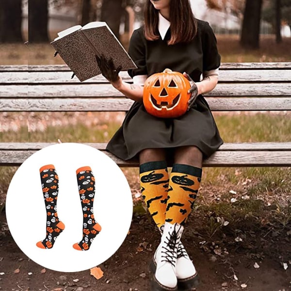 Halloween-kompressiosukat Bat Pumpkin Owl sukat MUSTA black L/XLPumpkin-Pumpkin
