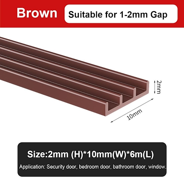 6M Dörrgap Tätningslist Fönster Drag Excluder Brown-2mmx10mmx6m