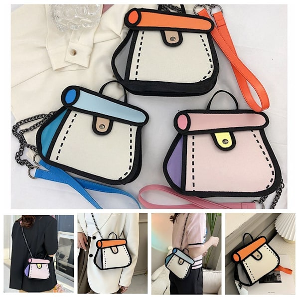 Kawaii Comic Handbags Girls Summer Japanin muoti 2D Crossbody Laukut Orange