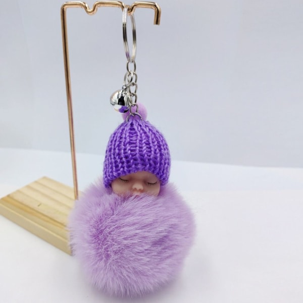 3 STK Sovende Baby Nøglering Strikket Hat Nøglering LILLA purple