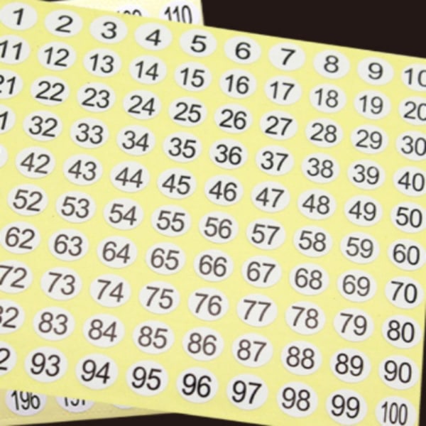 30 arkkia 1 - 100 peräkkäistä numerotarraa numerotarroja