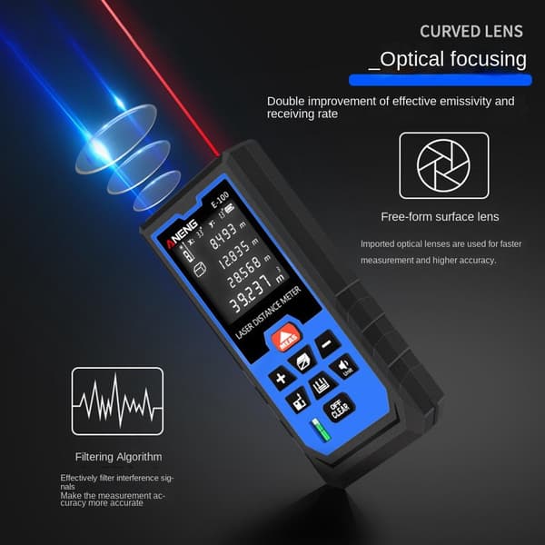Laser Distance Meter Range Finder med bobleniveauer 100M