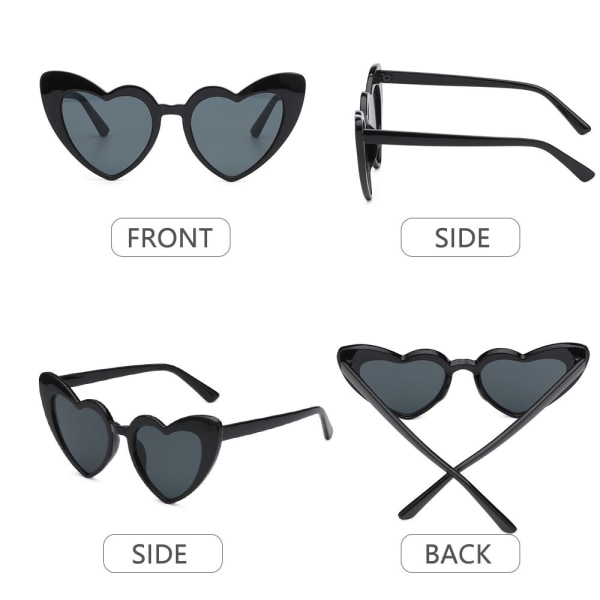 Hjerteformede solbriller Vintage solbriller Black