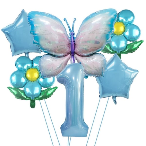 6 Stk/sæt Butterfly Antal Balloner Aluminiumsfolieballon Blue-Number 1
