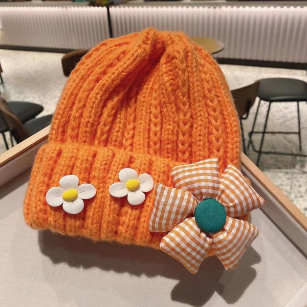 Kids Cuff Knit Beanie Knitting Cap Hat ORANSJE orange