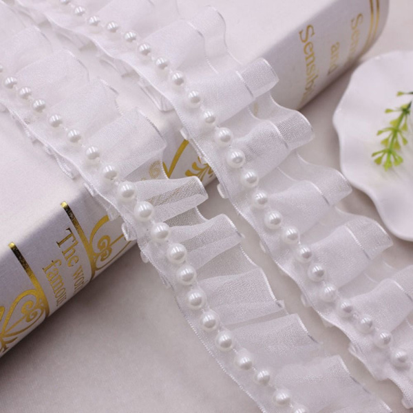 Käsin ommeltu Pearl Pearl Braid Lace Nauha VALKOINEN DOUBLE white double