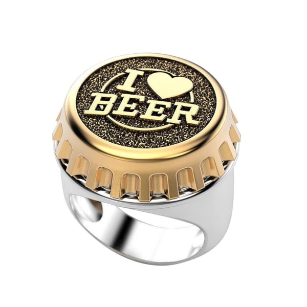 Cap Ring I Love Beer Ring GULD 9 Gold 9