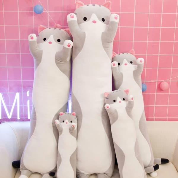 Lang Kat Pude Sovende Puder GRÅ 90CM Grey 90cm