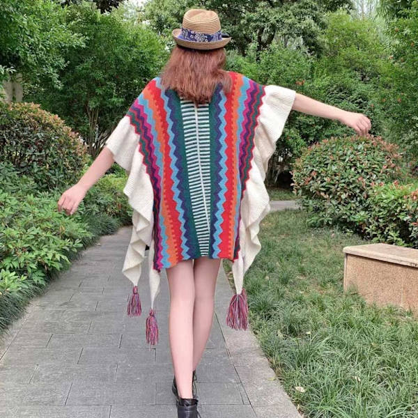 Mongolisk Poncho Cardigan Tofssjal RÖD red
