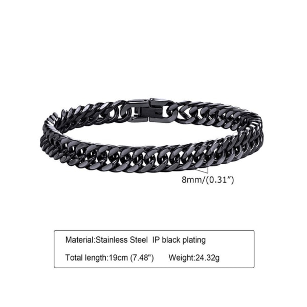 Link Chain Miami Cuban Armbånd SORT 19CM black 19CM