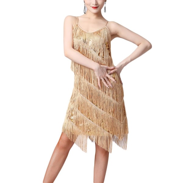 Latin Dance Dress Dancing Skirt GULD Gold