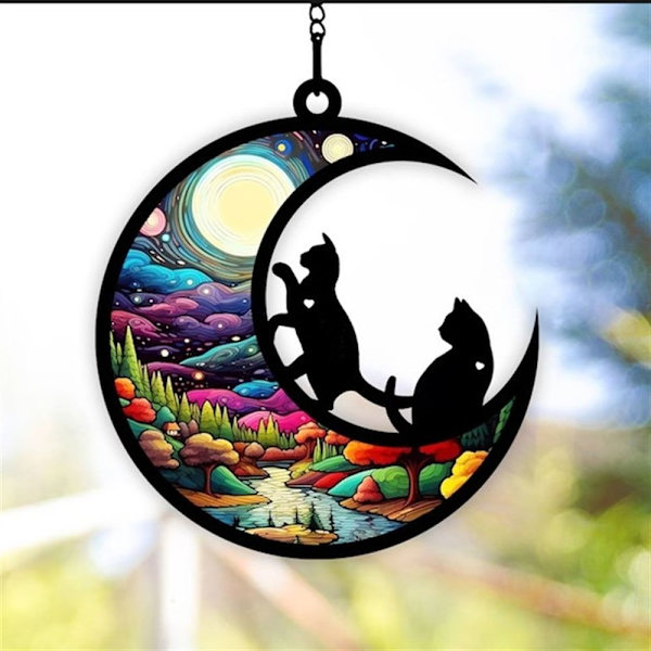 Halloween Cat Charms Måneformede kattedørskranse D D D