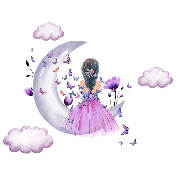Princess Wall Stickers Girls On Moon 7 7 7