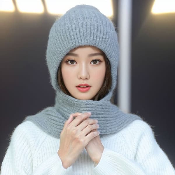Fleece Varm Stickad Mössa Halsduk Set GRÅ grey
