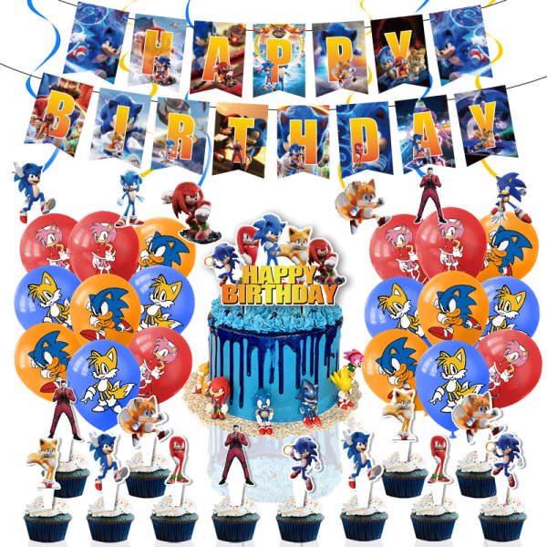 Sonic Birthday Party Cake Insert Card -ilmapallokoristelu