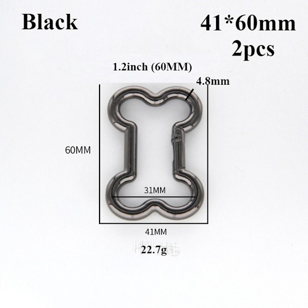 2 stk Spring Ring Spænder Karabinhagepunge Håndtasker SORT 41X60MM Black 41x60mm