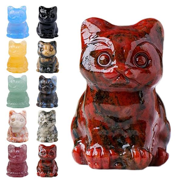 Luonnollinen Crystal Cat Figurine Fortune Cat Statue 7 7 7
