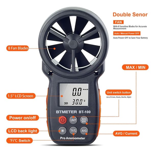 Digitalt Anemometer Vindhastighedsmåler Luftstrømsmåler