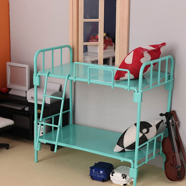 Nukkekodin kerrossängyt Kaksikerroksinen sänky VAALEENVIHREÄ light green