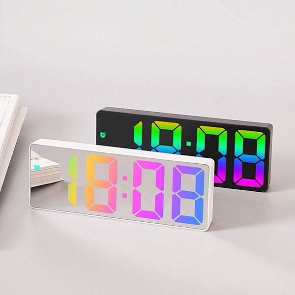 Led Mirror Digital Vekkerklokke Nattmodus Bordklokke HVIT White White Shell C-White Shell C