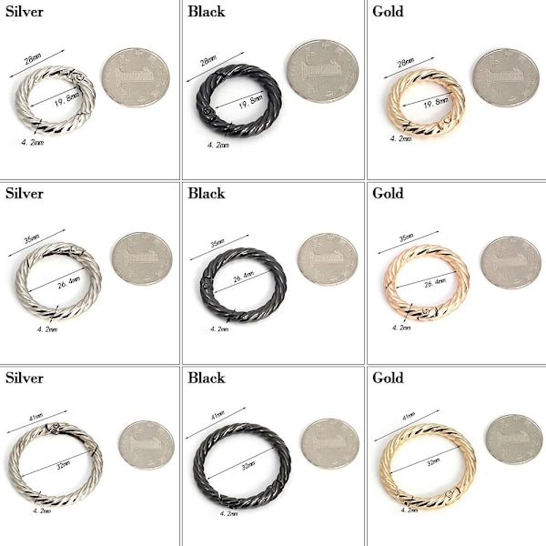 5 stk Spring Runde Ringe Taske Bæltespænder SORT 41MM Black 41mm