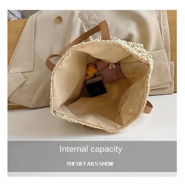 Straw Beach Bag Håndlavet Vævet GRÅ grey