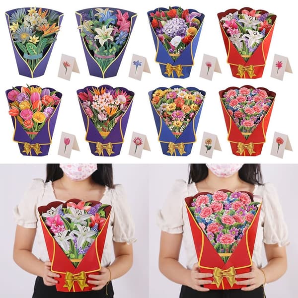 3D Pop-up bukett pappersblommor 5 5 5