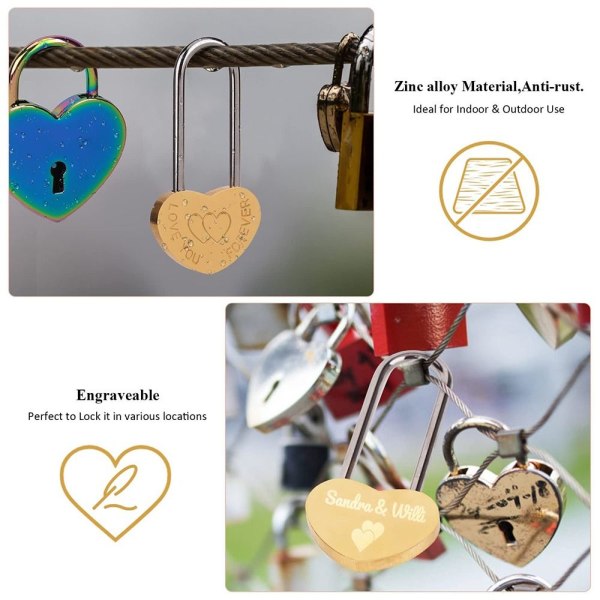 4 st Love Lock Hjärta Hänglås Önskelås