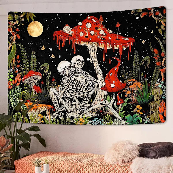 Skull Mushroom Tapestry Party Hanging Cloth Skeleton Home
