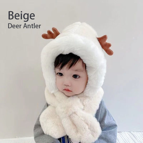 Babylue Med Skjerf Skjerf Øre Halshetter BEIGE HJØRTEGEVI beige Deer Antler-Deer Antler